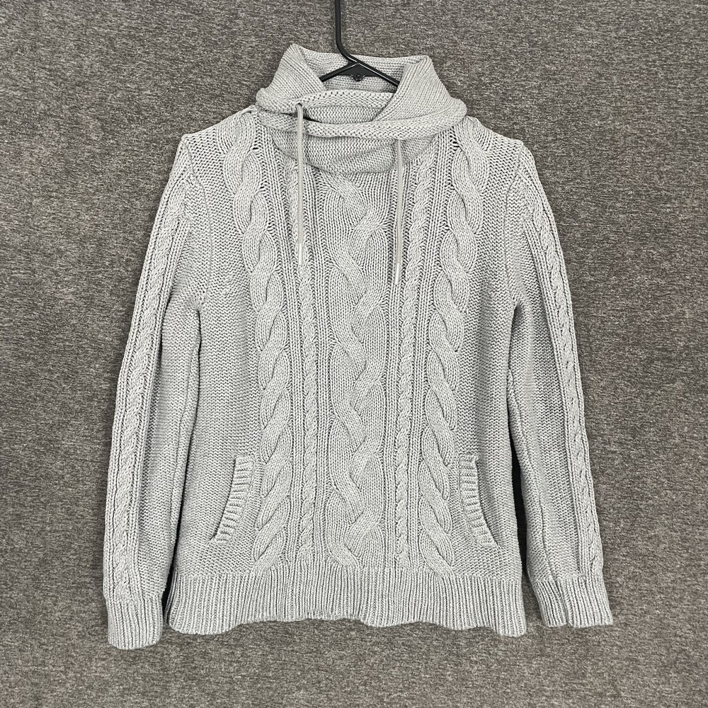 L.L. Bean Gray Cable Knit Cowl Neck Sweater